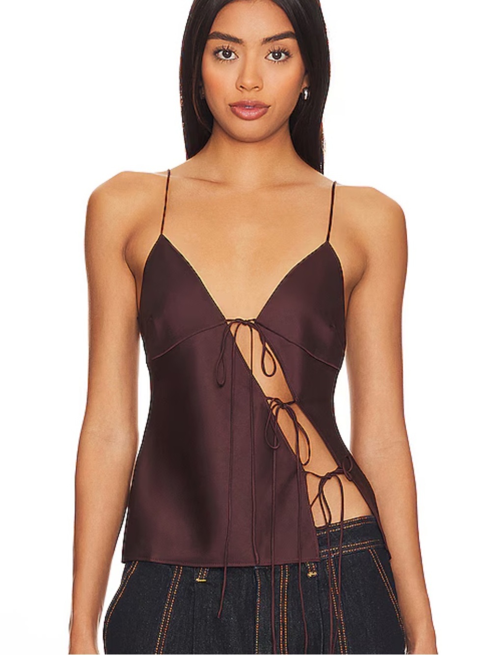 Lioness Mariah Cami brown Satin Spaghetti Strap top blouse Revolve NWT M